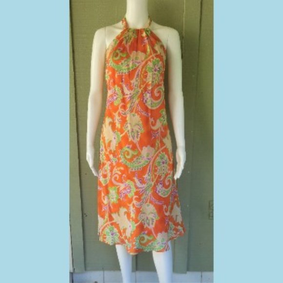 Lauren Ralph Lauren Dresses & Skirts - NWT RALPH LAUREN Orange Floral Silk Halter Dress 8